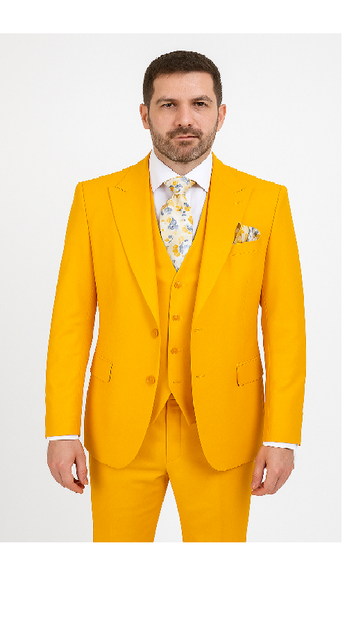 Rossi Man ELI RM103 – Modern Fit 3-Piece Men’s Suit in Bold Yellow