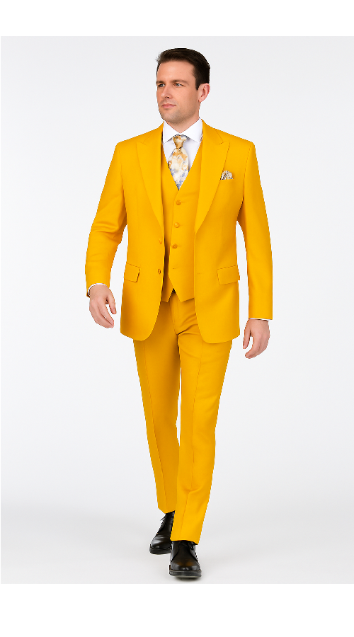 Rossi Man ELI RM103 – Modern Fit 3-Piece Men’s Suit in Bold Yellow