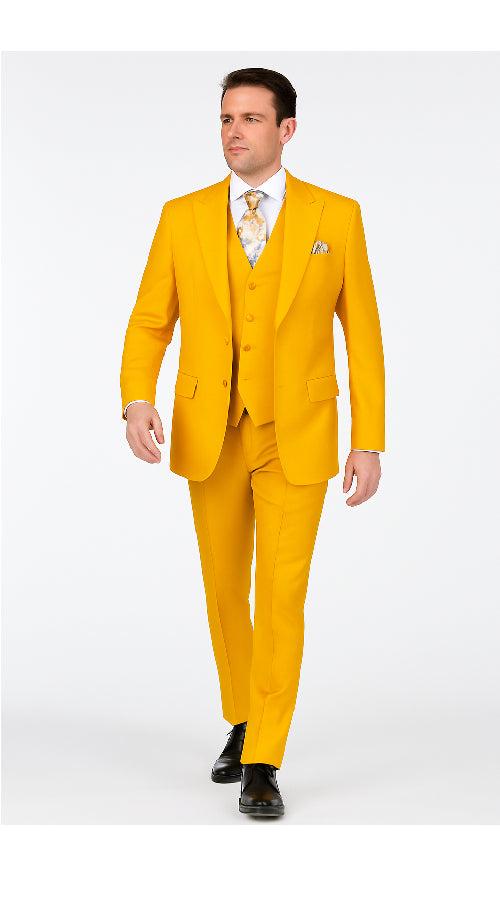 Rossi Man ELI RM103 – Modern Fit 3-Piece Men’s Suit in Bold Yellow