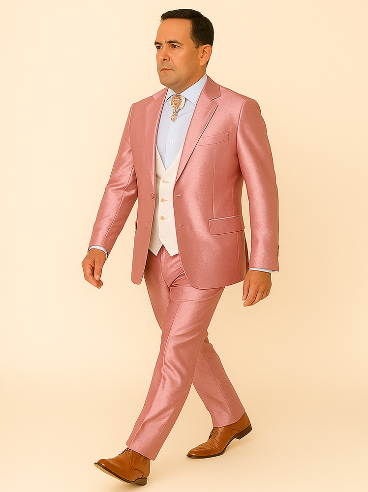 Rossi Man LEO RM1602 – Men's 3-Piece Slim Fit Suit in Pink | Modern Classic Formalwear