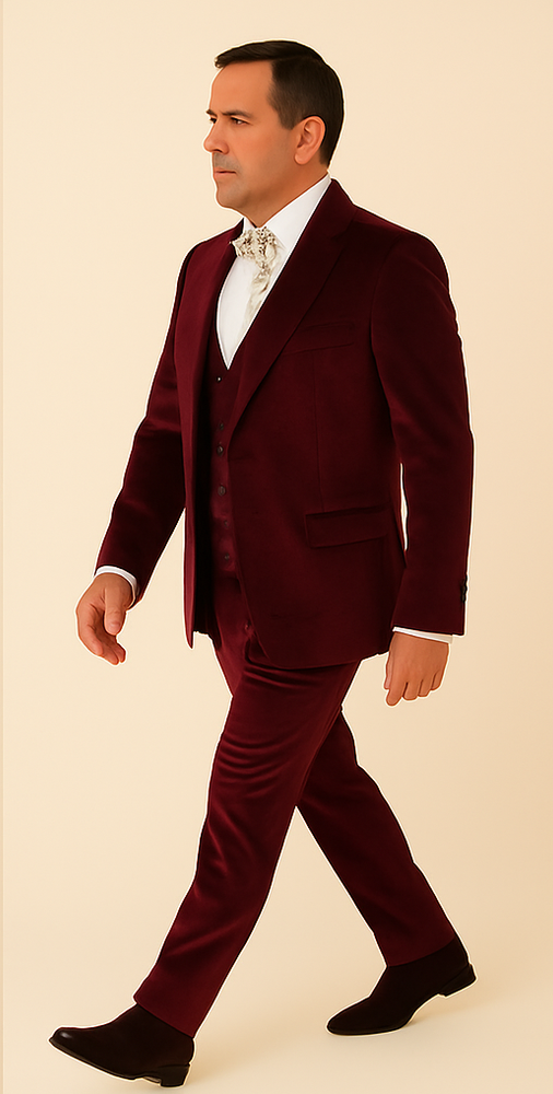 Rossi Man LEO RM1608 – Dark Red 3-Piece Slim Fit Suit for Men | Perfect for Formal & Wedding Events