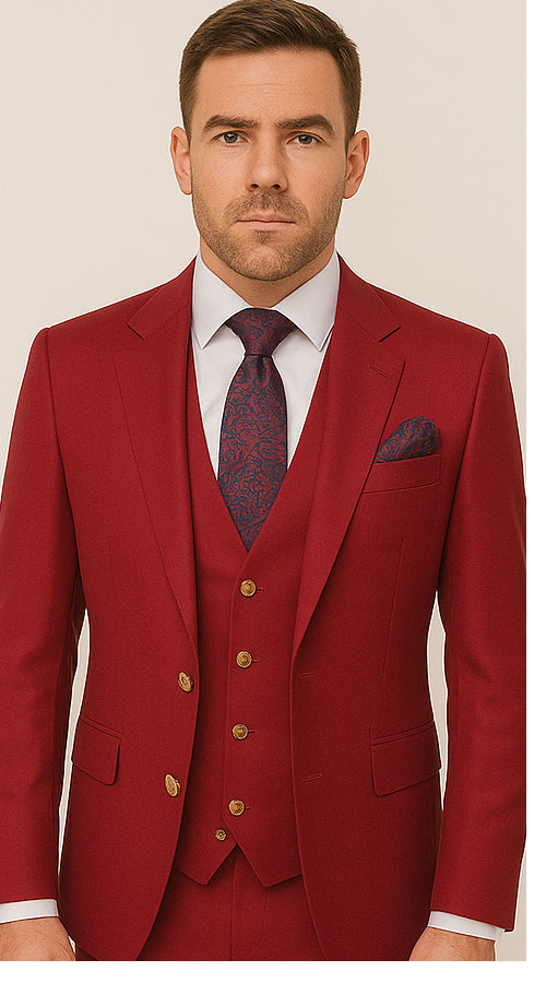Rossi Man BOND RM1777 Slim Fit 3-Piece Red Suit – Modern Tailored Suit for Men
