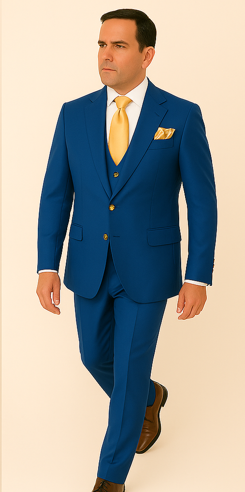 Rossi Man BOND RM1780 Slim Fit 3-Piece Suit – Modern Royal Blue Suit for Men