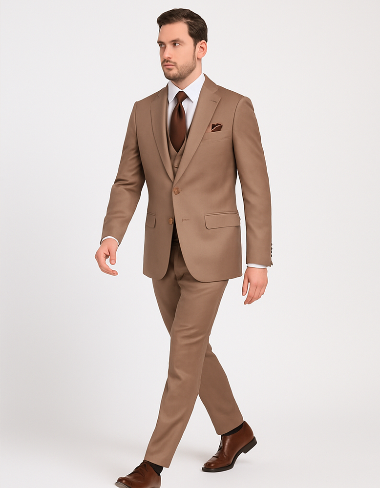 Men’s Modern Formal Suit – Rossi Man Max Slim Fit 3-Piece in Solid Mocha | RM1172