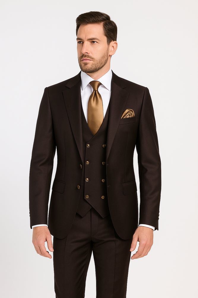 Chocolate Brown Slim Fit Suit – Rossi Man Max 3-Piece Formal Set