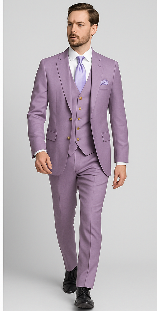 Rossi Man MAX RM1378 Slim Fit 3-Piece Suit – Sophisticated Solid Lavender Suit for Men