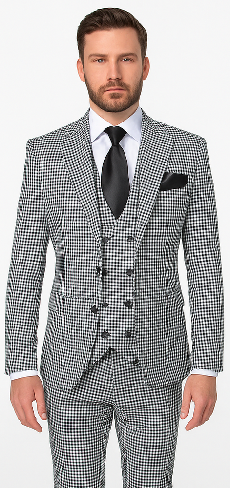 Rossi Man MAX RM1710 Slim Fit 3-Piece Suit – Modern Black and White Suit for Men