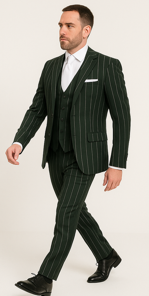 Rossi Man MAX RM1727 Slim Fit 3-Piece Suit – Stylish Tailored Green Pinstripe Suit for Men