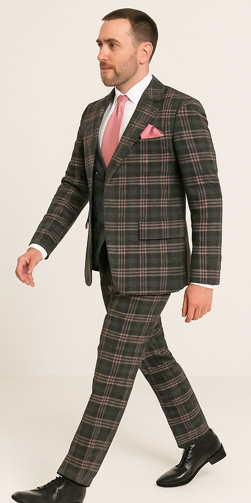 Rossi Man MAX RM1739 Slim Fit 3-Piece Suit – Stylish Black and Pink Tailored Suit for Men