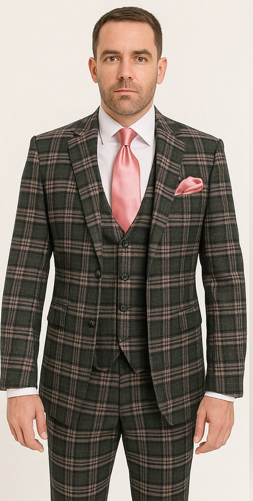 Rossi Man MAX RM1739 Slim Fit 3-Piece Suit – Stylish Black and Pink Tailored Suit for Men