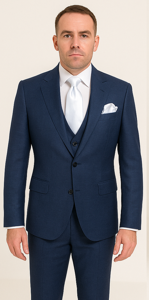 Rossi Man MAX RM1783 Slim Fit 3-Piece Suit – Modern Solid Blue Suit for Men