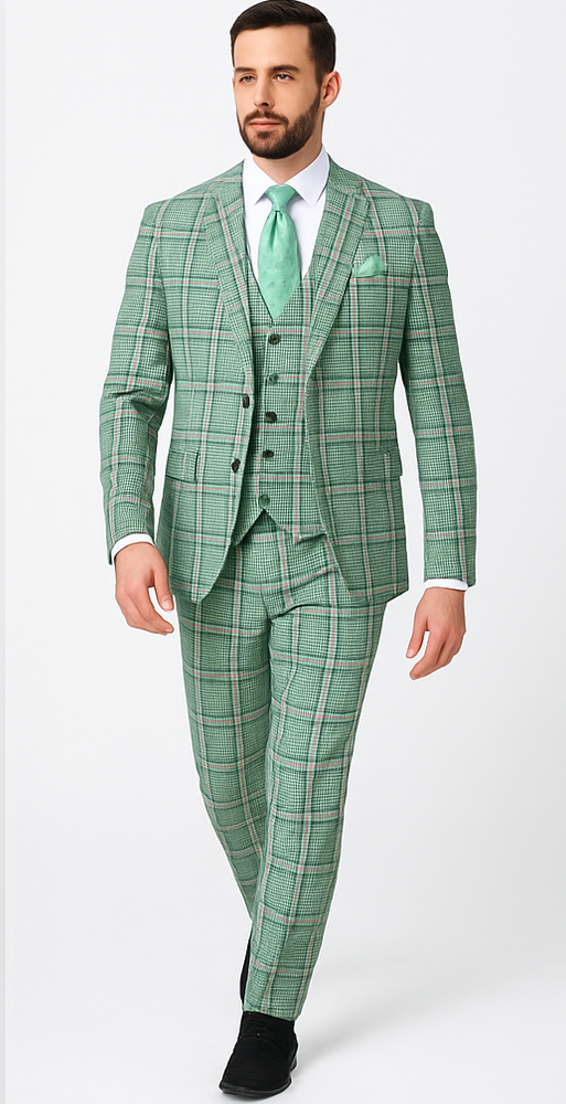 Rossi Man MAX RM1825 Slim Fit 3-Piece Mint Green Suit – Modern Formalwear for Men