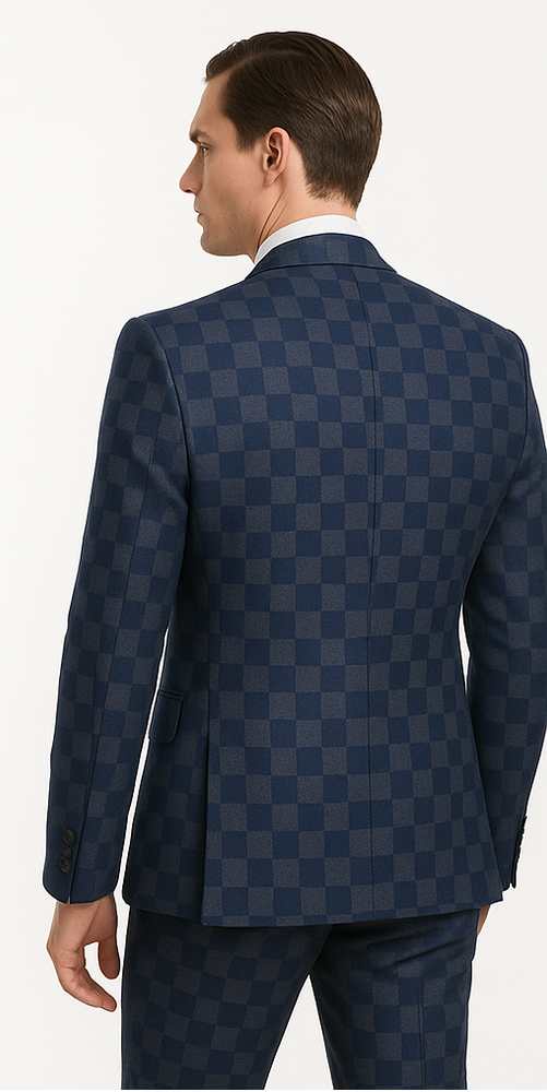 Rossi Man MAX Collection RM1838 – Modern Slim Fit 3-Piece Navy Check Suit for Men