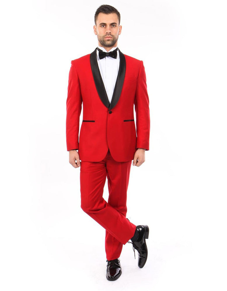 Mens Modern Fit Wool Shawl Prom 2026 Tuxedo in Red