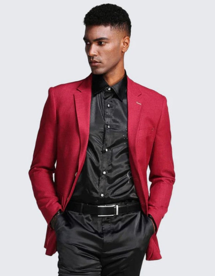 Red Two Button Slim Fit Two Button Notch Lapel - Wedding - Prom 2026