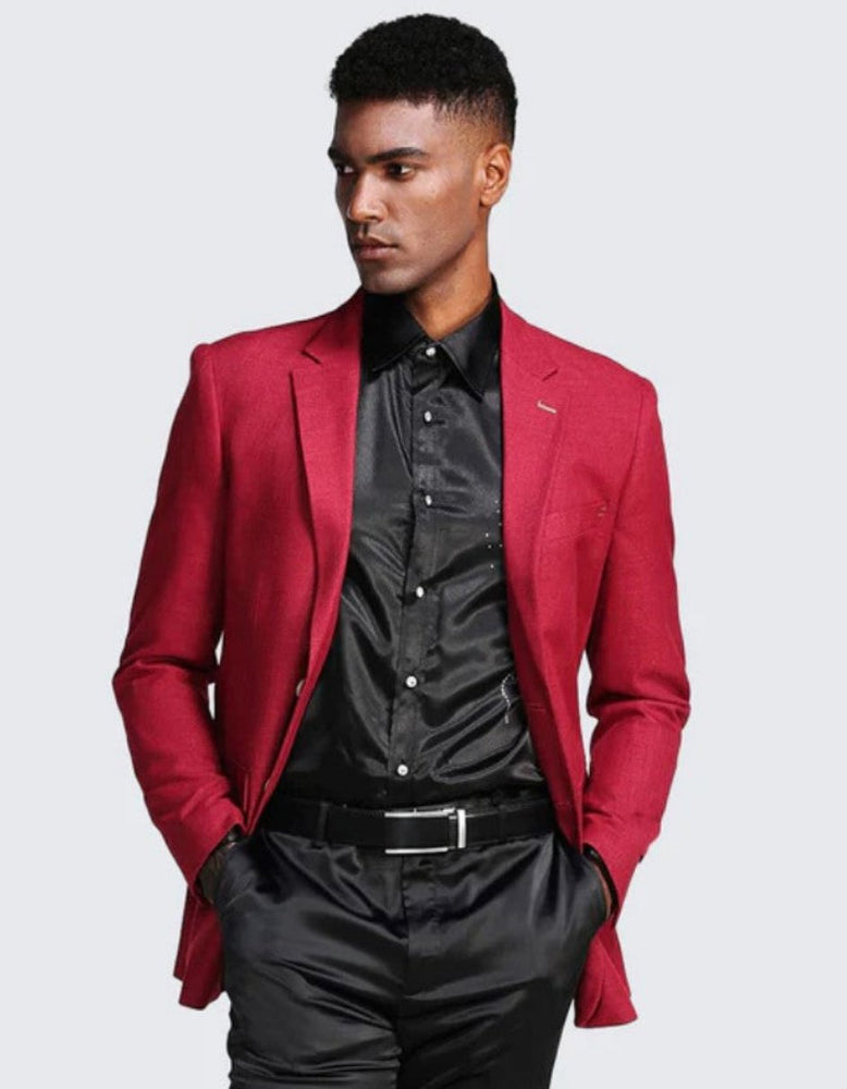 Red Two Button Slim Fit Two Button Notch Lapel - Wedding - Prom 2026