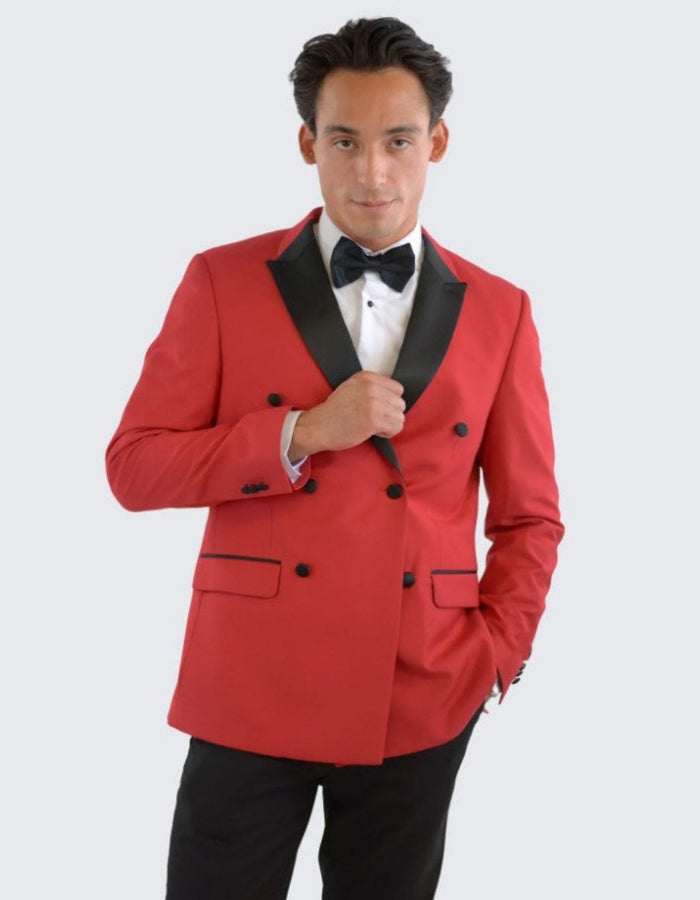 Red Double Breasted One Button Slim Fit Tuxedo Black Peak Lapel - Wedding - Prom 2026