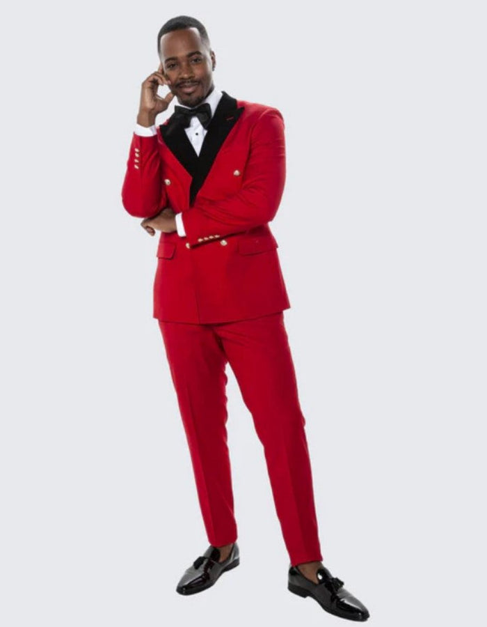 Red Double Breasted Tuxedo with Velvet Peak Lapel - Wedding - Prom 2026