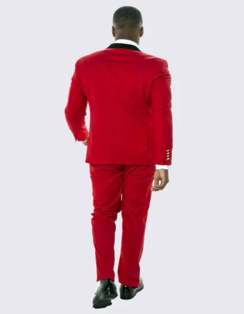 Red Double Breasted Tuxedo with Velvet Peak Lapel - Wedding - Prom 2025
