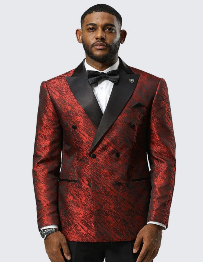 Red Jacquard Double Breasted 6 Button Slim Fit - Wedding - Prom 2026