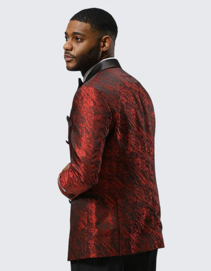 Red Jacquard Double Breasted 6 Button Slim Fit - Wedding - Prom 2026