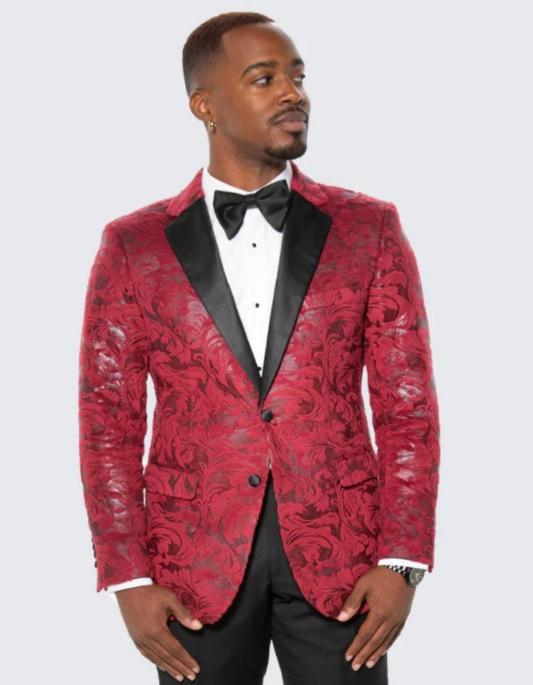 Red Paisley Notch Label Hybrid Fit Tuxedo Jacket - Wedding - Prom 2025