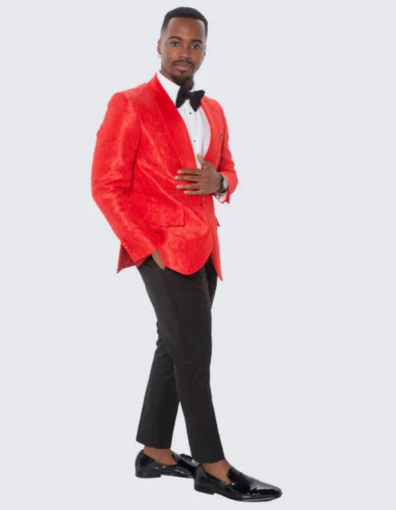 Red Paisley Tuxedo Jacket One Button Slim Fit - Wedding - Prom 2025