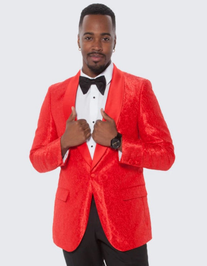 Red Paisley Tuxedo Jacket One Button Slim Fit - Wedding - Prom 2026