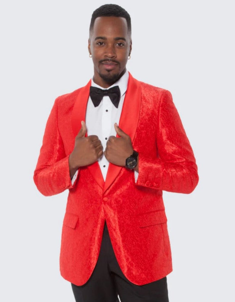 Red Paisley Tuxedo Jacket One Button Slim Fit - Wedding - Prom 2025