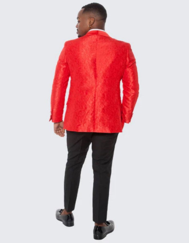 Red Paisley Tuxedo Jacket One Button Slim Fit - Wedding - Prom 2025