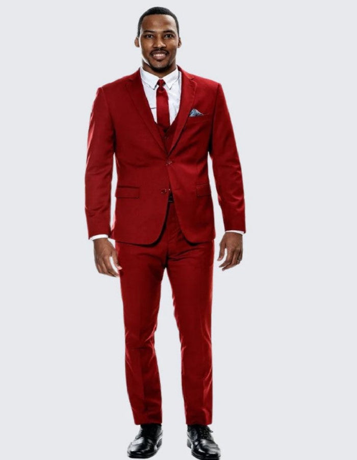 Red Skinny Fit Suit Three Piece Set Notch Label - Separates - Wedding - Prom 2026