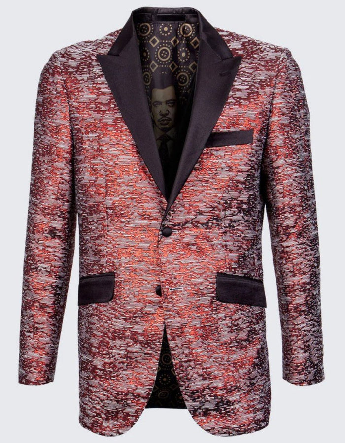 Red Textured Tuxedo Jacket 2 Button Slim Fit with Satin Peak Lapel- Wedding - Prom 2026