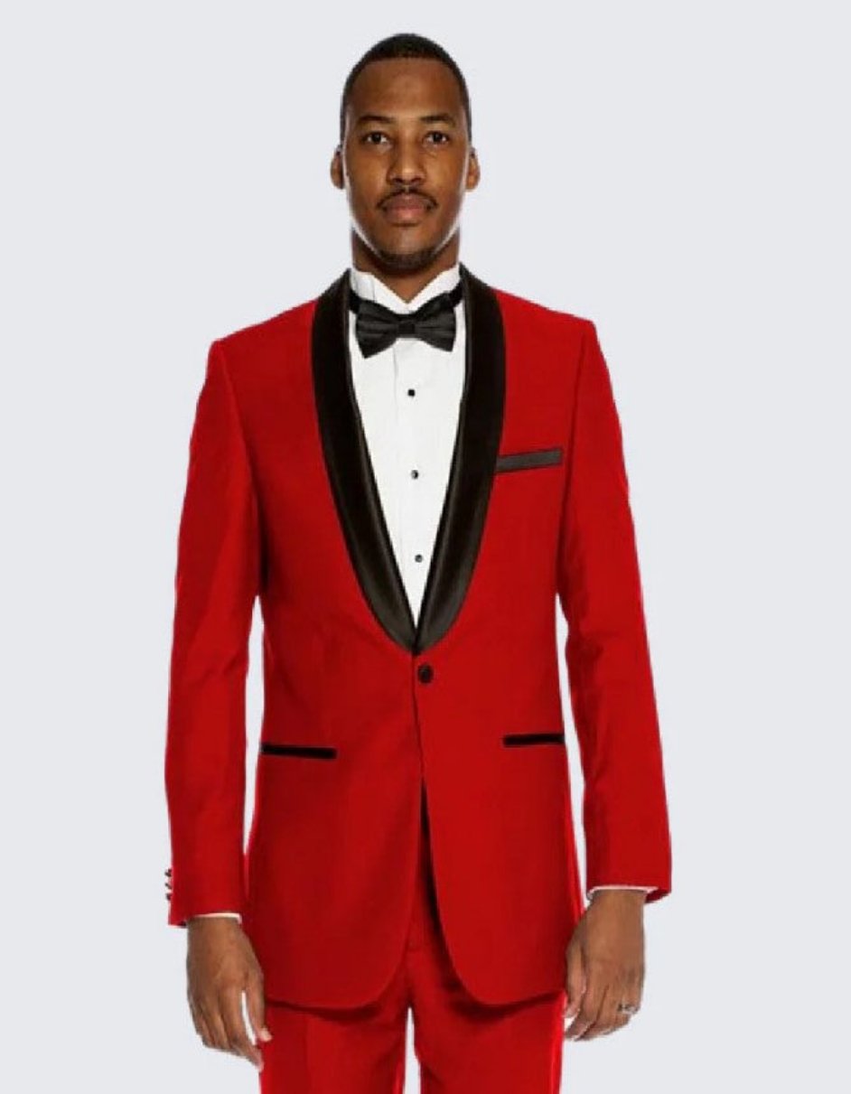 Handsome One Button Prom Outfit for Men - Red with Shawl Lapel