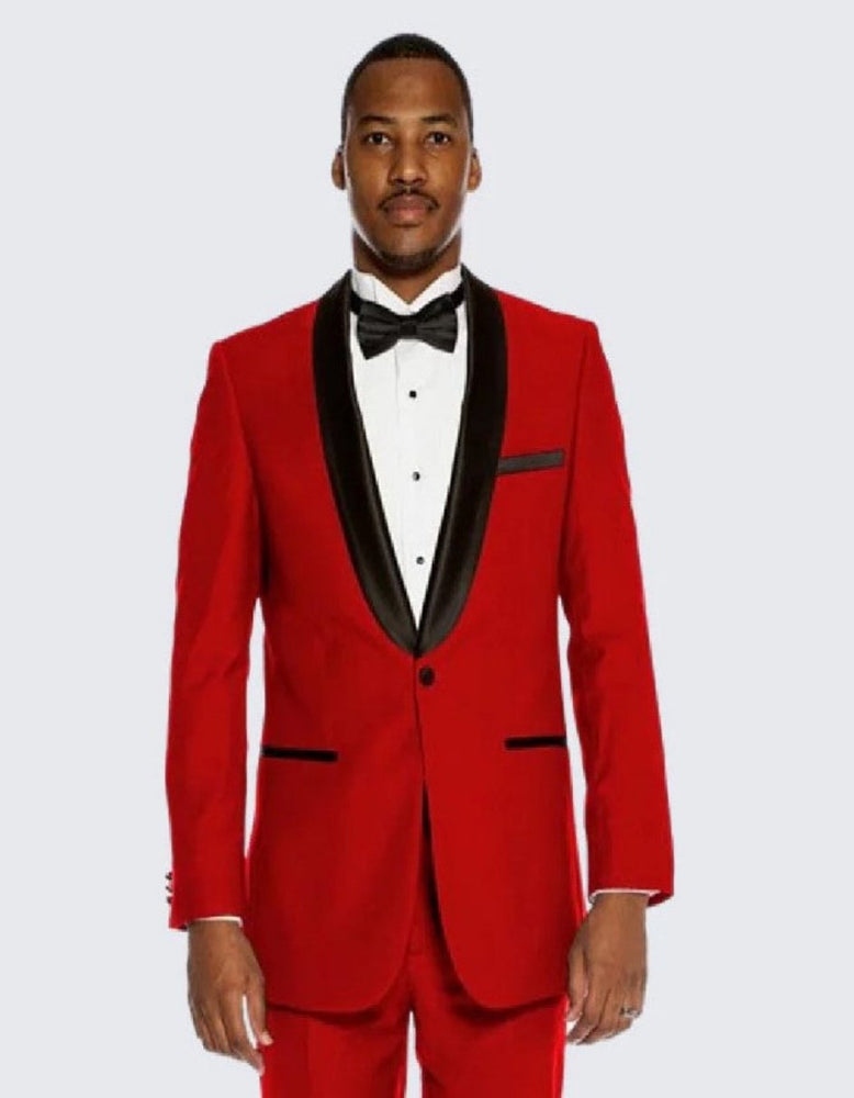 Red Tuxedo with Black Shawl Lapel Slim Fit One Button - Wedding - Prom 2025