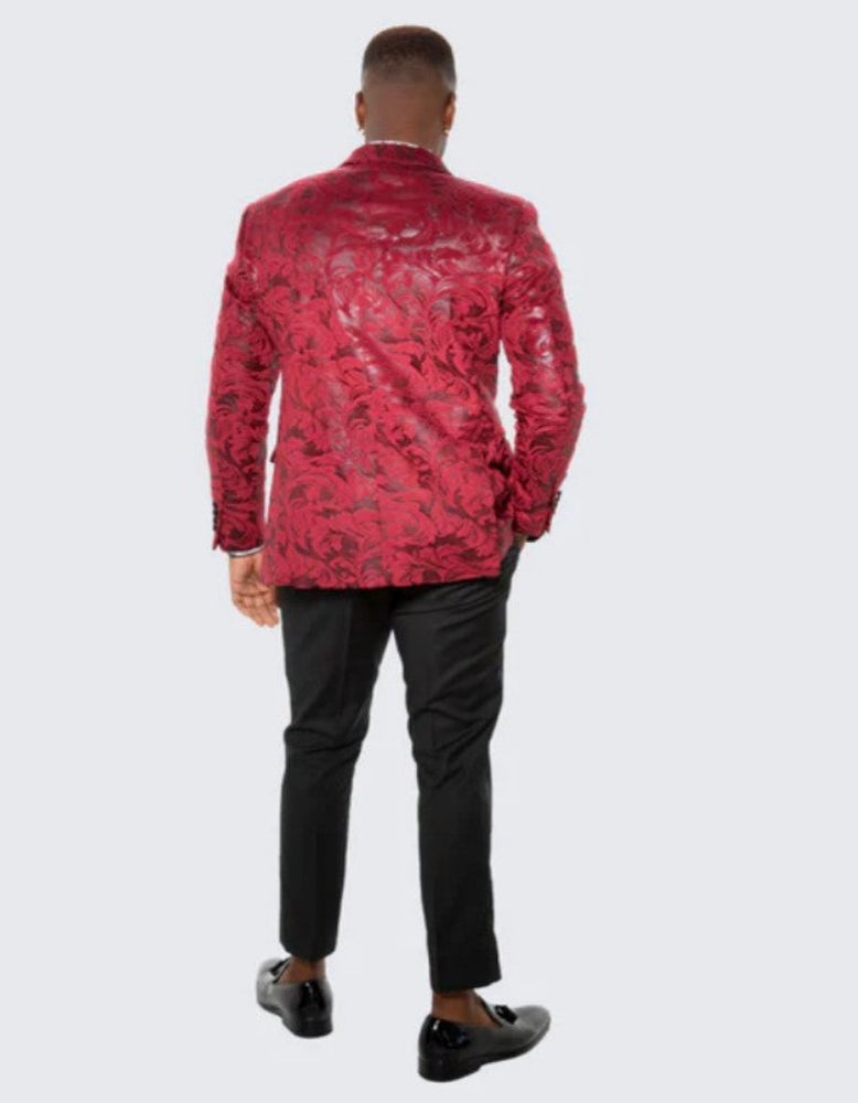 Red Paisley Notch Label Hybrid Fit Tuxedo Jacket - Wedding - Prom 2025