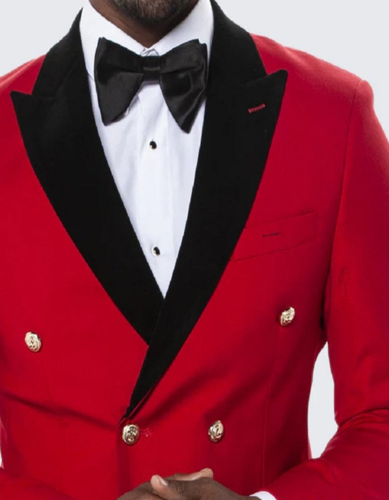 Red Double Breasted Tuxedo with Velvet Peak Lapel - Wedding - Prom 2025