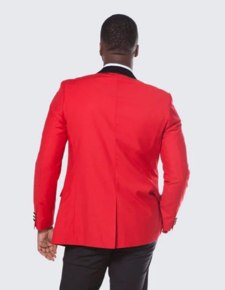 Red Tuxedo Jacket with Black Center Vent Satin Shawl Lapel Slim Fit - Wedding - Prom 2025