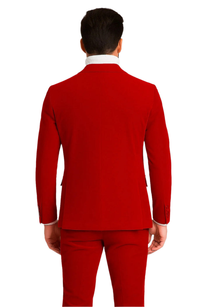 Mens Slim Fit Red Velvet Double Breasted Suit with Peak Lapel – Formal Tuxedo Style