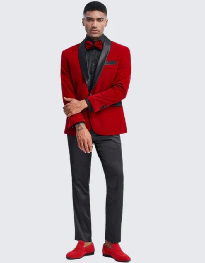 Red Velvet Tuxedo Jacket Slim Fit with Shawl Lapel - Wedding - Prom 2026