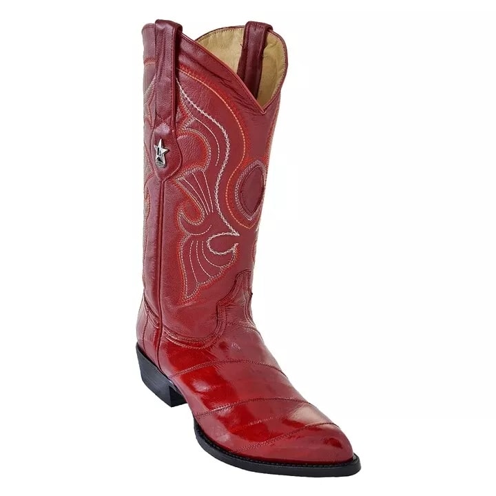Men's Los Altos Genuine Eel Skin Western Cowboy Boots - Red J-Toe