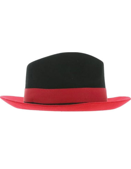 Gangster 100% Austrailian Wool Crushable Mens Fedora Hat - Removable Feather Gangster Black-Red Mens Fedora Hat