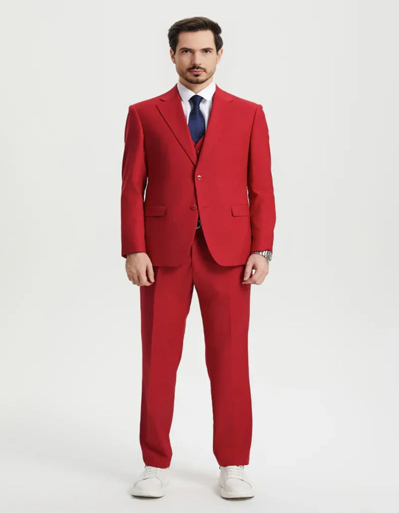 Mens Two Button Vested Stacy Adams Basic Designer Red Suit