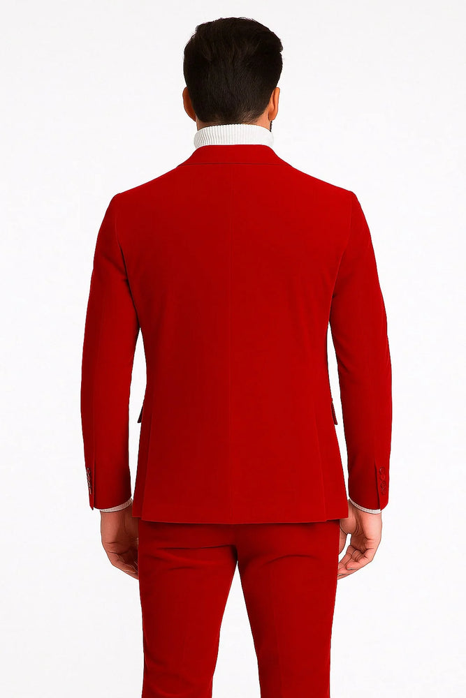 Mens Slim Fit Red Velvet Double Breasted Suits with Peak Lapel – Formal Tuxedo Style