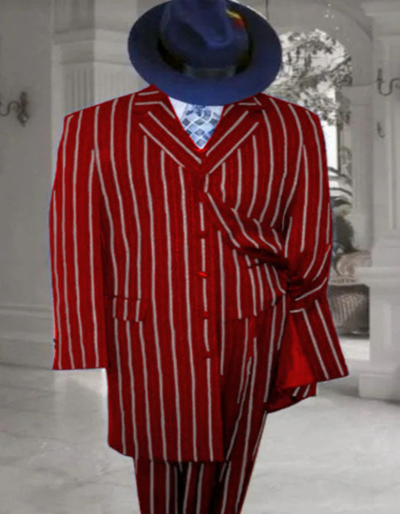 Pinstripe Vintage style Long Suit Red Zoot Suit - 1920s Suit - Gangster Long Suit