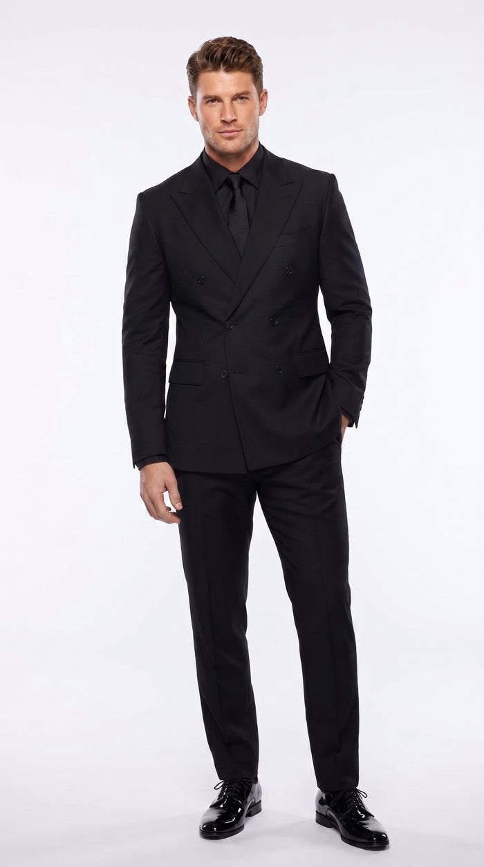 Men’s Black Solid 3 Piece Suit, Classic Formal Wedding Business Dress Suit