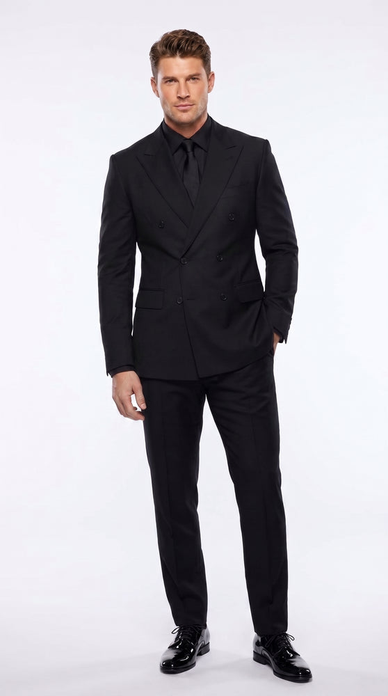 Men’s Black Solid 3 Piece Suit, Classic Formal Wedding Business Dress Suit