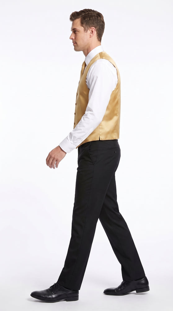 Men’s Gold Tuxedo Vest and Tie Set, Formal Wedding Waistcoat with Neck Tie