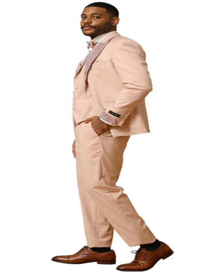 Rose Gold Prom Tuxedo - Perfect Wedding Suit Vested Rhinestone sequin Lapelled