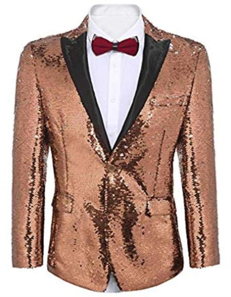 Mardi Gras Outfit - Mardi Gras Single Breasted Blazer For Men in Color Rose Gold in Sequin Fabric
