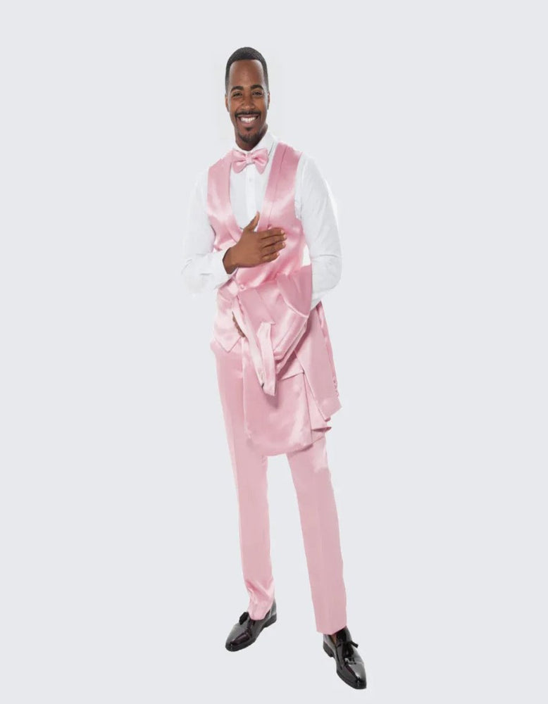 Pink Satin Tuxedo Four Piece Peak Lapel Set - Wedding - Prom 2025